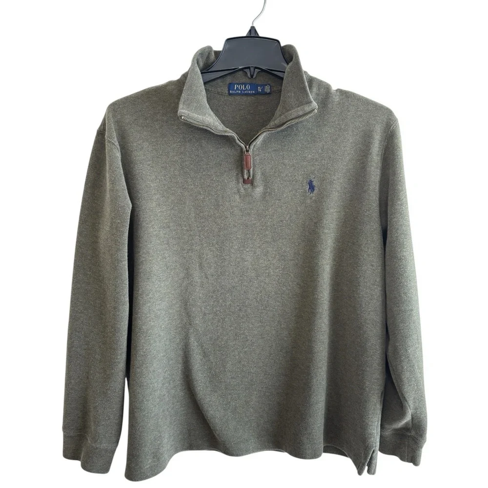 Polo Ralph Lauren Sweater Mens X-Large Estate Rib Green 1/4 Zip Cotton Pony Logo